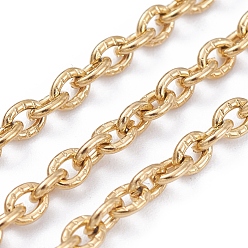 Golden 304 Stainless Steel Cable Chains, Textured, Unwelded, with Spool, Oval, Golden, 4x3x0.8mm, about 164.04 Feet(50m)/roll