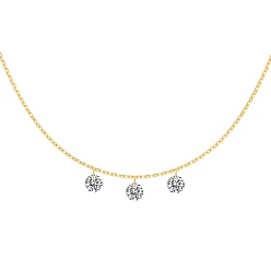 Настоящее золото 14K Прозрачный кубический цирконий 3 плоская круглая подвеска 925 ожерелья из стерлингового серебра с цепочкой для женщин, реальный 14 k позолоченный, 18.31 дюйм (46.5 см)