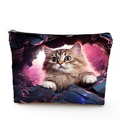 Cat Shape Polyester Wallet, Makeup Bag, with Zipper, Rectangle, Cat Shape, 17x25cm