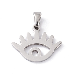 Stainless Steel Color Non-Tarnish 304 Stainless Steel Pendants, Laser Cut, Eye Charms, Stainless Steel Color, 15.5x19.5x1.5mm, Hole: 3x5mm