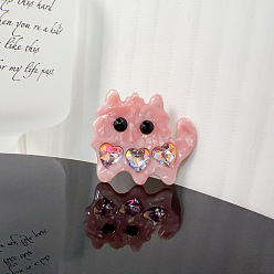 Pink Мини-заколки для волос из ацетата целлюлозы в форме кошки, со стразами, аксессуары для волос для женщин и девочек, розовые, 45x40 мм