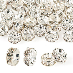 Кристалл 30шт 2 цветные латунные бусины со стразами, прямой фланец, рондель, серебряные, кристалл, 6x3 мм, отверстие : 1 мм, 15 шт / стиль