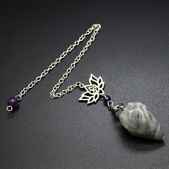 Лабрадорита Натуральный лабрадорит маятник для биолокации большие подвески, неокрашенными, с металлической фурнитурой с платиновым покрытием, конус очарование, 240 мм