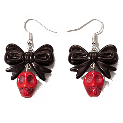 Черный Хэллоуинская серьга с черепом и бантом, сплав серьги ювелирные изделия для женщин, чёрные, 50x29 мм