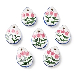 Pálida Violeta Roja Colgantes hechos a mano de la porcelana, pintado a mano, famille porcelana rosa, lágrima con dijes de flores, rojo violeta pálido, 27x20x6.5 mm, agujero: 1.8 mm