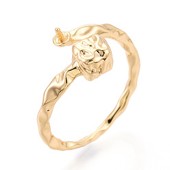 Настоящее золото 18K Кубическая латунная чашка колышек настройки кольца, регулируемые настройки колец для полупросверленных бусин, без кадмия, без никеля и без свинца, реальный 18 k позолоченный, 9~10.5 мм, размер США 8 1/2 (18.5 мм), штифты : 0.8 мм