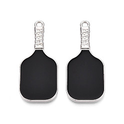 Черный Эмали сплава большие кулоны, талисманы для пиклбола, платина, чёрные, 52.5x23x4.5 мм, отверстие : 2.8 мм