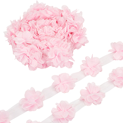 Pink Кружевная лента из полиэстера, 3d отделка цветочным кружевом, аксессуары для одежды, розовые, 7/8~2-1/8 дюйм (23~55 мм), около 10 ярдов / пачка