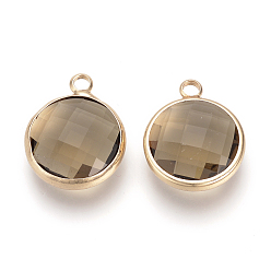 Верблюжий Стеклянные подвески, с латунной фурнитурой , граненые, плоско-круглые, верблюжие, 9.5x6.5x2.5 мм, отверстие : 2 мм