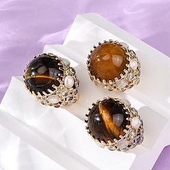 Тигровый глаз Полукруглые кольца-манжеты из натурального тигрового глаза с кубическим цирконием, латунные регулируемые кольца для женщин, золотые, 24.5 мм