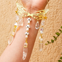 Хрусталь Металлические подвесные украшения в виде бабочек, Обернутые натуральные кристаллы кварца и грибные кисточки лэмпворк для украшения дома и улицы, 320 мм