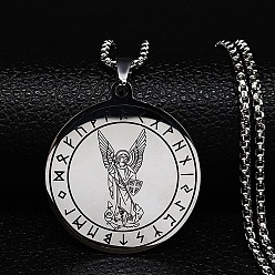 Нержавеющая Сталь Цвет 201 плоские круглые ожерелья из нержавеющей стали с кулоном в виде архангела святого Михаила для женщин и мужчин, не тускнеет, цвет нержавеющей стали, 19.69 дюйм (50 см)