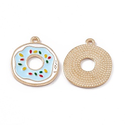 Светло-Голубой Подвески из эмали и сплава, золотой свет, пончик очарование, Небесно-голубой, 23x19.5x1.5 мм, отверстие : 1.6 мм