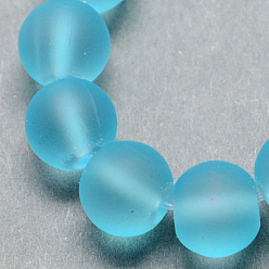Light Sky Blue Transparent Glass Bead Strands, Frosted, Round, Light Sky Blue, 10mm, Hole: 1.3~1.6mm, about 80pcs/strand, 31.4 inch