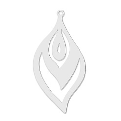 Stainless Steel Color Non-Tarnish 201 Stainless Steel Pendants, Laser Cut, Leaf, Stainless Steel Color, 42.5x21x1mm, Hole: 1.6mm