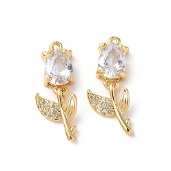 Прозрачный Латунные микро проложить кубического циркония подвески, цветочный шарм, реальный 18 k позолоченный, без никеля , прозрачные, 23x9x5 мм, отверстие : 1.2 мм