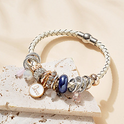 Кукурузный Шелк Европейские браслеты из искусственной кожи, браслеты с подвесками для женщин, со стразами из сплава и эмалью и бусинами из нержавеющей стали, цвет колоса кукурузы, внутренний диаметр: 2-1/2 дюйм (6.5 см)