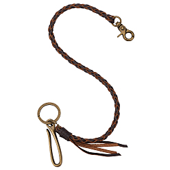 Кокосово-Коричневый Плетеные кожаные шнурки, цепочки для брюк с кисточками, Сплав с застежками, античная бронза, кокосового коричневый, 515 мм