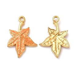 Темно-Оранжевый 304 нержавеющей стальной эмали подвески, реальный 18 k позолоченный, очарование кленового листа, темно-оранжевый, 22x15x2 мм, отверстие : 1.6 мм