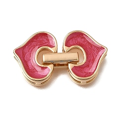 Real 18K Gold Plated Heart Brass Enamel Fold Over Clasps, Nickel Free, Red, Real 18K Gold Plated, 24mm
