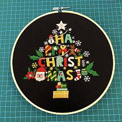 Christmas Tree DIY Christmas Theme Embroidery Kits, Including Printed Cotton Fabric, Embroidery Thread & Needles, Plastic Embroidery Hoop, Christmas Tree, 275x275mm