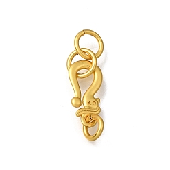 Matte Gold Color Brass Hooks, with Jump Ring, Rack Plating, Matte Gold Color, 14x6.5x1.4mm, Hole: 3mm/4mm