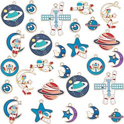 Mixed Color 12Pcs 6 Style Brass Enamel Pendants, Long-Lasting Plated, Mix-shaped, Mixed Color, 2pcs/style