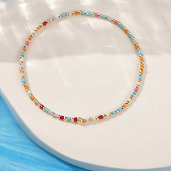 (52) Непрозрачная лаванда Минималистичные браслеты из стеклянных бусин и латунных бусин для женщин, круглые, золотые, разноцветные, 6.89 дюйм (17.5 см)