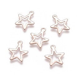 Розовое Золото 304 Подвески из нержавеющей стали с ионным покрытием (IP), отрезать, звезда, полый, розовое золото , 14x12x0.8 мм, отверстие : 1.4 мм
