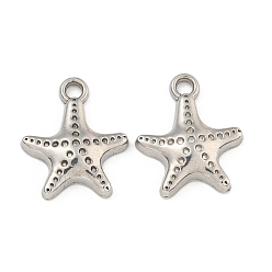  Non-Tarnish 304 Stainless Steel Pendants, Starfish Charm, Stainless Steel Color, 16x13.5x3mm, Hole: 2mm