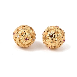 Plaqué 18K Or Véritable 925 Perles de zircone cubique en argent sterling micro-pavé, transparentes et rose foncé, crémaillère plaquage, plaqué longue durée, perles rondes en forme de fleur creuse, réel 18 k plaqué or, 9.5x8.5mm, Trou: 1.4mm