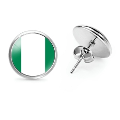 Белый Плоские круглые стеклянные серьги-гвоздики на тему национального флага, серьги из платинового сплава, белые, 12 мм
