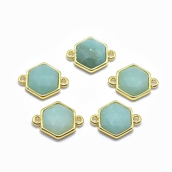 Amazonite Natural Amazonite Links connectors, with Golden Tone Brass Findings, Hexagon, Faceted, 12x16x5mm, Hole: 1.2mm