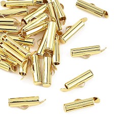 Real 18K Gold Plated SHEGRACE Brass Slide On End Clasp Tubes, Cadmium Free & Lead Free, Slider End Caps, Real 18K Gold Plated, 6x18x4mm, Hole: 2.5mm, Inner Diameter: 1x3.5mm