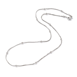 Платинированный Латунные цепи змейки ожерелья, с круглыми шариками и омаров коготь застежками, долговечный, Реальная платина, 18.50 дюйм (47 см), 1 мм