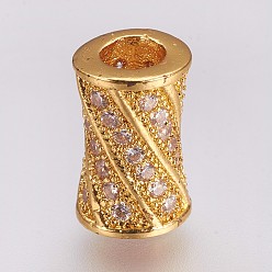 Золотой Латунные микро проложить кубического циркония бусы, колонка, золотые, 9x6 мм, отверстие : 3 мм