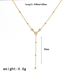 Real 18K Gold Plated 304 Stainless Steel Pave Clear Cubic Zirconia Teardrop Pendant Y Necklaces for Women, Real 18K Gold Plated, 17.32 inch(44cm)