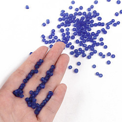 Blue Glass Seed Beads, Frosted Colors, Round, Blue, 4mm, Hole: 1~1.5mm, about 4500pcs/pound