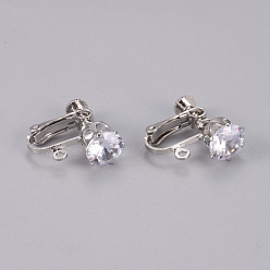 Прозрачный Латунный винт для фиксации на серьгах, спиральный зажим для ушей, для не проколотых ушей, с фианитом и петлей, долговечный, Реальная платина, прозрачные, 18x18x9 мм, отверстие : 1.4 мм