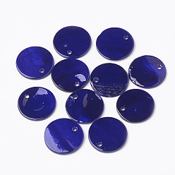 Темно-Синий Подвески из пресноводных оболочек, окрашенные, плоско-круглые, темно-синий, 16x1.5~2 мм, отверстие : 1.4 мм
