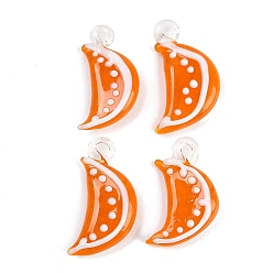 Оранжевый Подвески лэмпворк ручной работы, с эмалевыми прелестями, оранжевые, оранжевые, 38~42x21~23x8~9 мм, отверстие : 3~4.5 мм