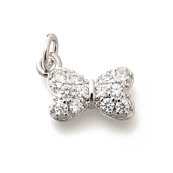 Платина Латунные микропаве прозрачные подвески с фианитом, с целью перехода в кольце, долговечный, без свинца и без кадмия, бантом прелести, платина, 9.5x13x3 мм, отверстие : 3.5 мм