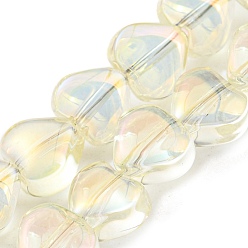 Light Goldenrod Yellow Full Plated Electroplate Transparent Glass Beads Strands, Heart, Light Goldenrod Yellow, 5.5x6x4mm, Hole: 0.9mm, about 110pcs/strand, 23.23 inch(59cm)