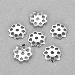 Silver 201 Stainless Steel Bead Caps, Flower, Multi-Petal, Silver, 10x1.5mm, Hole: 1.5mm