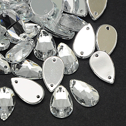 Прозрачный Шить на горный хрусталь, Тайвань акриловые горный хрусталь, два отверстия, аксессуары для одежды, Грановитая Teardrop, прозрачные, 13x8x3.5 мм, отверстие: 1 мм