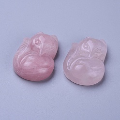Розовый Кварц Природного розового кварца подвески, лиса, 34x24x10~11 мм, отверстие : 1.5 мм