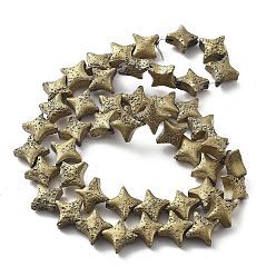 Светло-Золотое Покрытие Гальванические бусины из натуральной лавы, звезда, свет позолоченные, 9.5x9.5 мм, отверстие : 1 мм, около 48 шт / нитка, 14.57'' (37 см)
