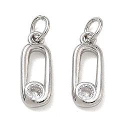 Platinum Brass Micro Pave Clear Cubic Zirconia Charms, Oval Charms, Rack Plating, Long-Lasting Plated, Cadmium Free & Lead Free, Platinum, 15x6x2.2mm, Hole: 3mm