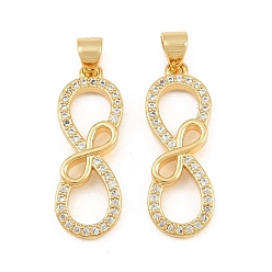 Chapado en Oro Real 18K Latón micro pavimenta claro colgantes de circonio cúbico, dijes con el símbolo del infinito, larga duración plateado, sin plomo y el cadmio, chapado en rack, real 18 k chapado en oro, 26x9x3 mm, agujero: 4 mm