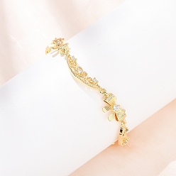 Настоящее золото 18K Браслеты с бантом и полыми лунными звеньями из латуни с прозрачными кубическими цирконами, стойки покрытие, долговечный, без кадмия и без свинца, реальный 18 k позолоченный, 6-3/4 дюйм (17.2 см)